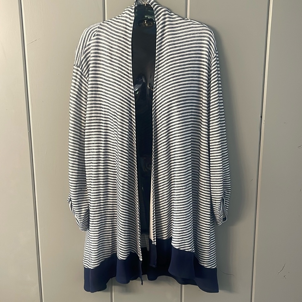 Kenar Cardigan Jacket Striped Blue White Coastal Nautical Minimalist Old Money